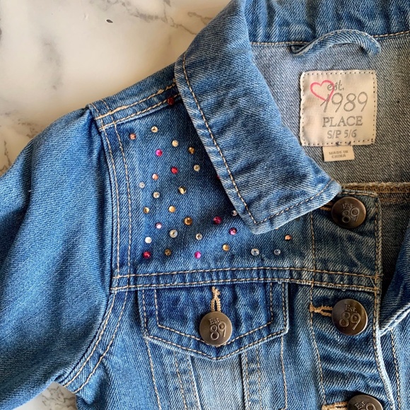 Children's Place Girls Denim Jacket with Gems SIZE S/P 5/4 - Picture 8 of 9